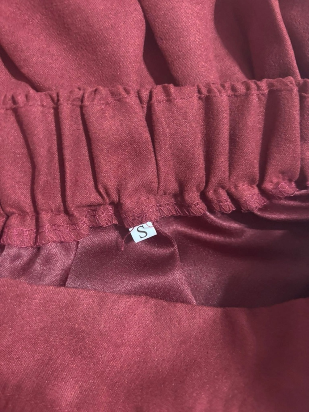 Burgundy Satin-Look Elastic Waist Skirt